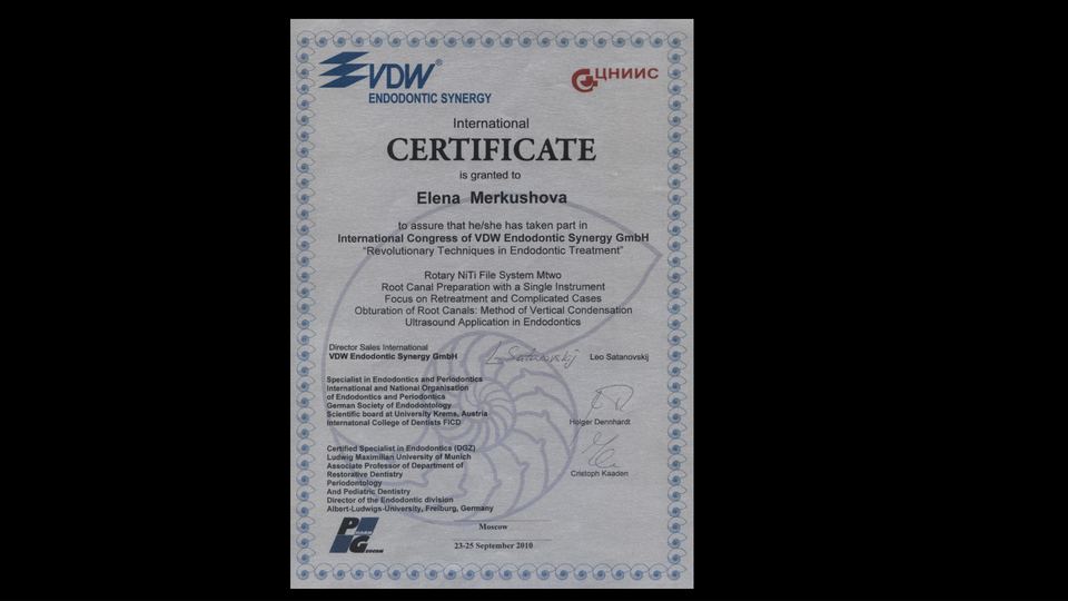 Revolutionary Techniques in Endodontic Treatment. VDW Congress, 2010